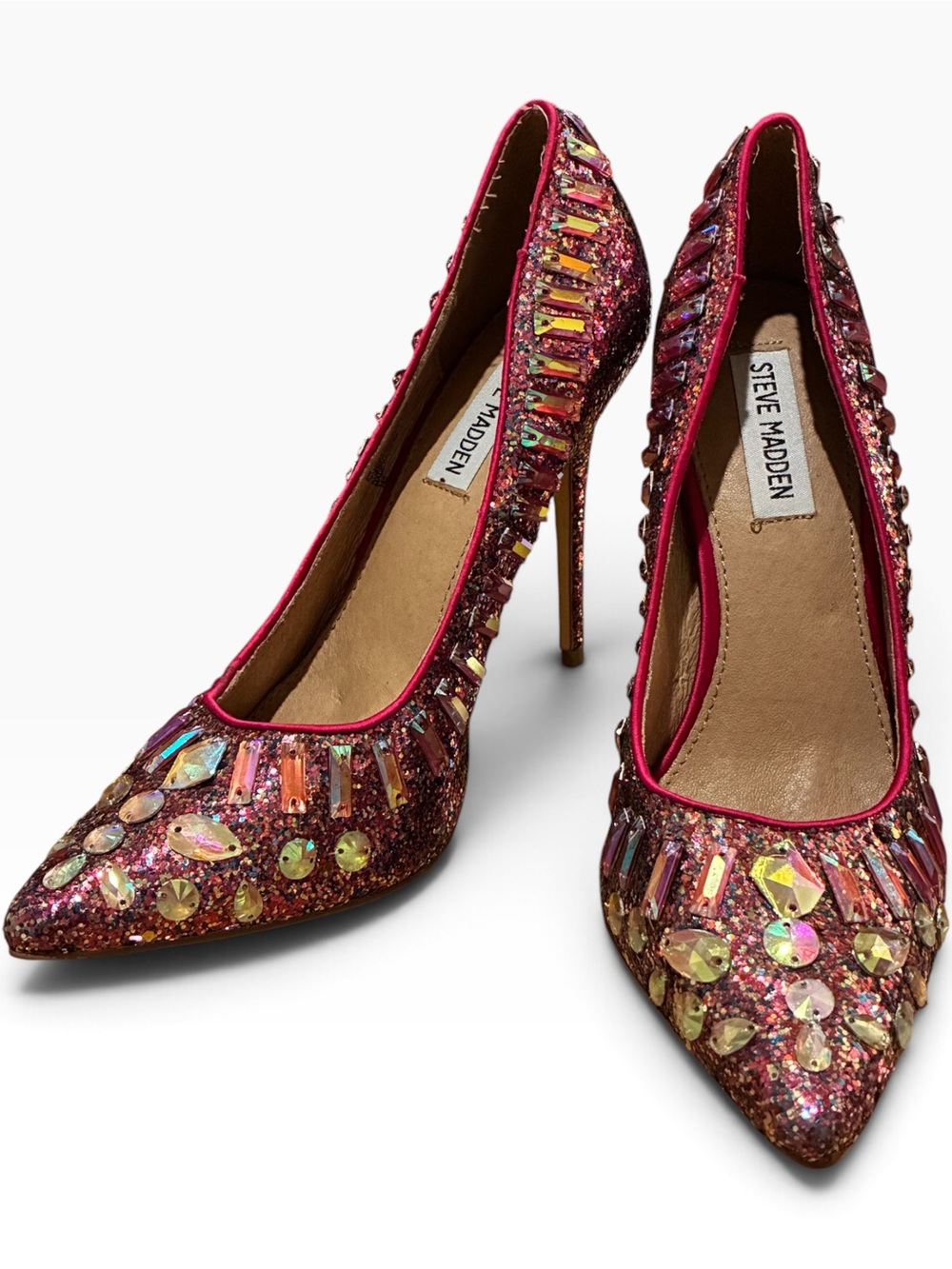 Steve Madden Galaxxie magenta jeweled glittery stiletto pumps. Sz8.
